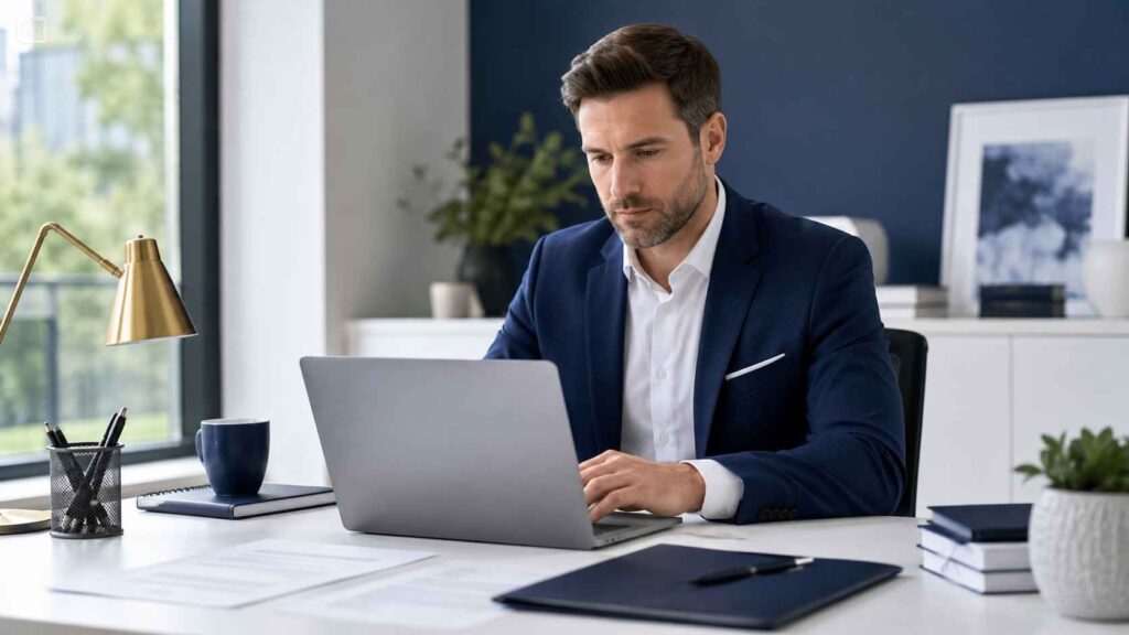 Small business owner reviewing the steps to filing a trademark